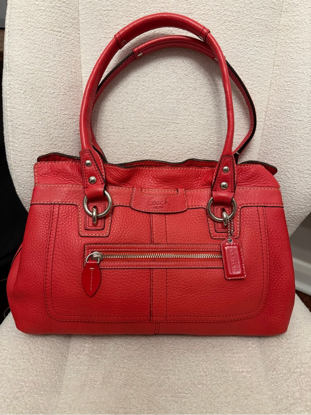 Coach Penelope Red Pebbled Leather Satchel Tote Y2K
